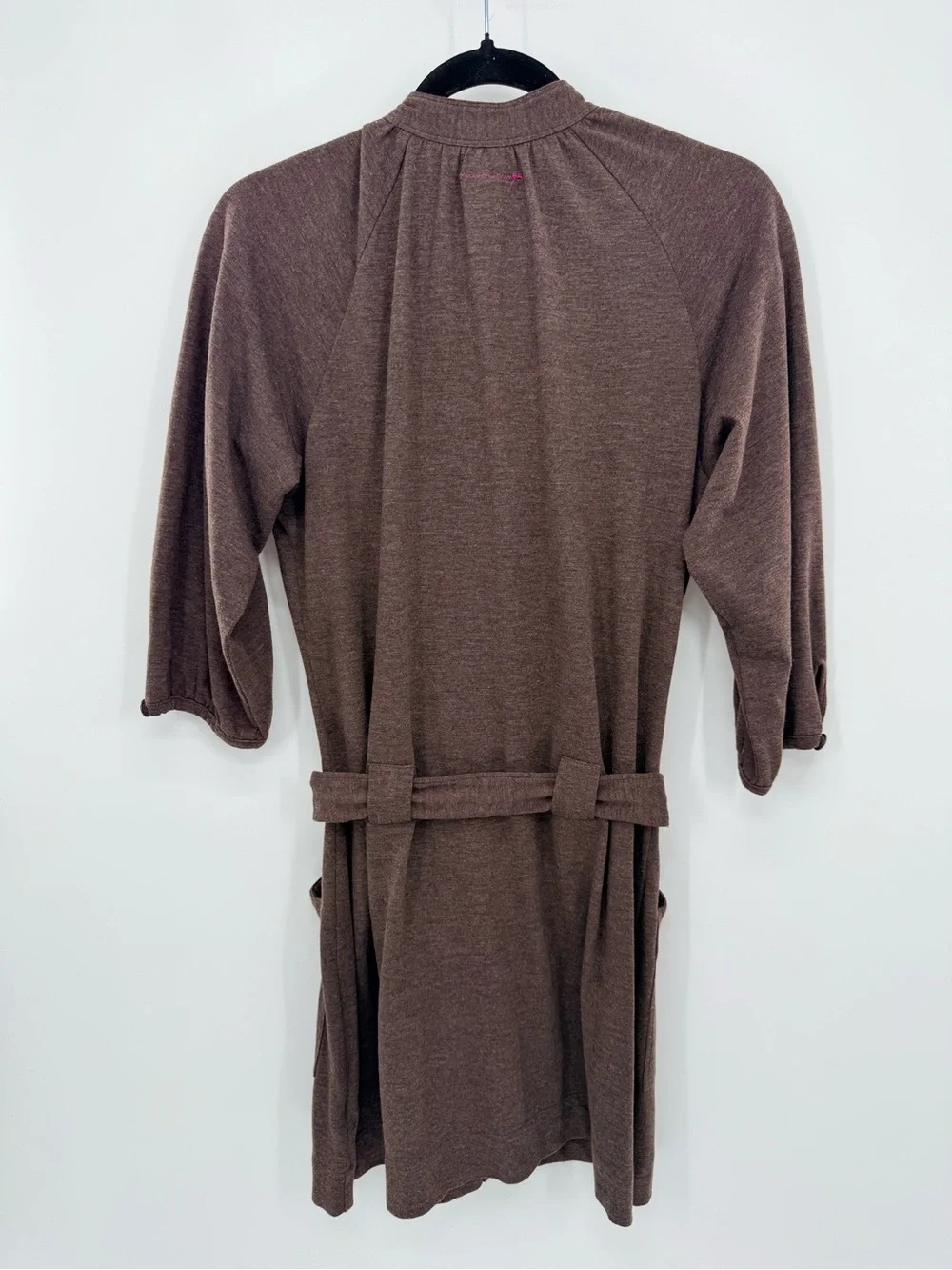 Free People M Brown Heathered Knit Button Front Tie Waist Mini Dress Western